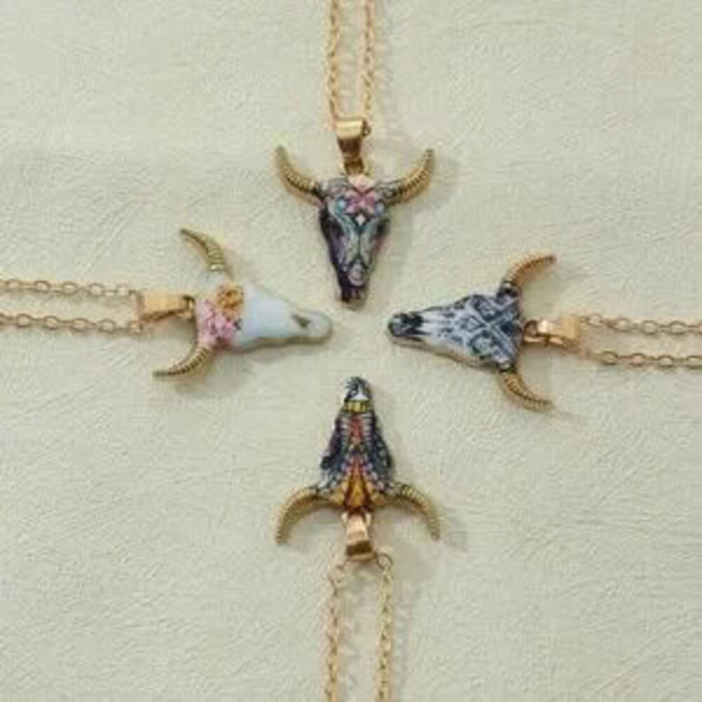 Boho Gold Tone Bull Horn Necklace